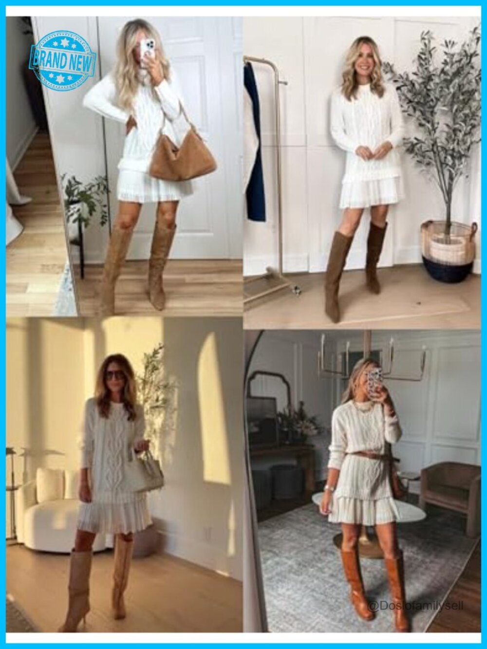 Cable Knit Sweater Mini Dress Crewneck Long Sleeve Pleated Twofer - Picture 3 of 6